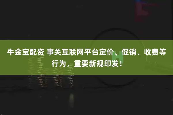 牛金宝配资 事关互联网平台定价、促销、收费等行为，重要新规印发！